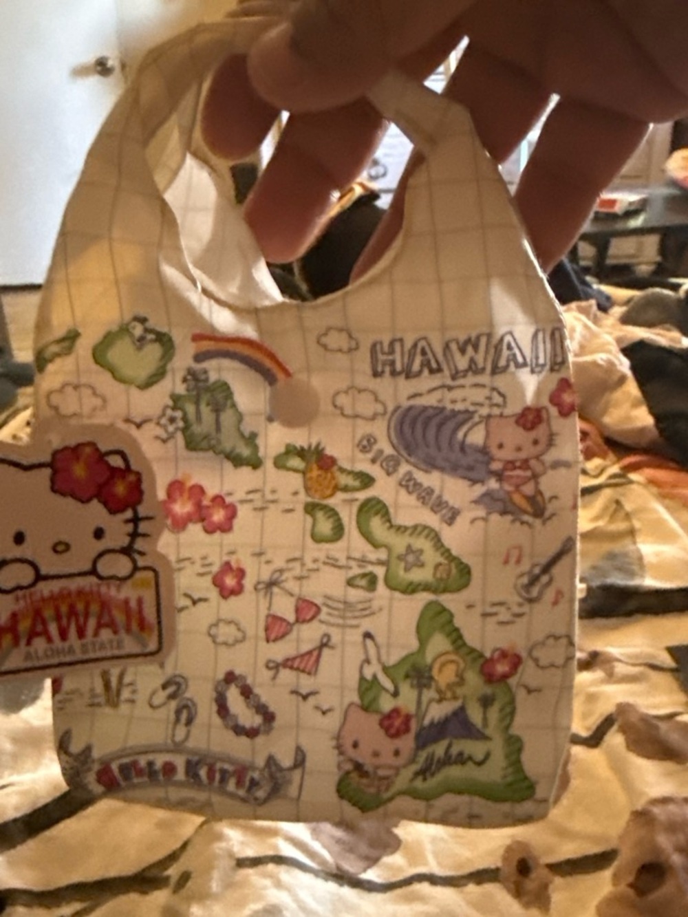 Hello Kitty cream tote with Multicolor Hawaiian Print
